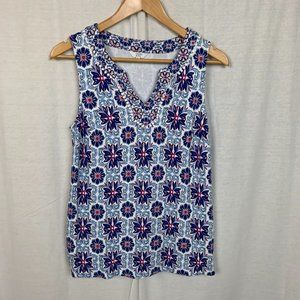 Crown & Ivy Women's Printed V Neck Tank Top Sleeveless Shirt Casual Size Small